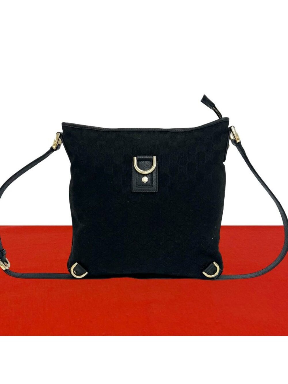 Gucci Abbey GG Canvas Leather Shoulder Bag Pochette Crossbody Cross Black